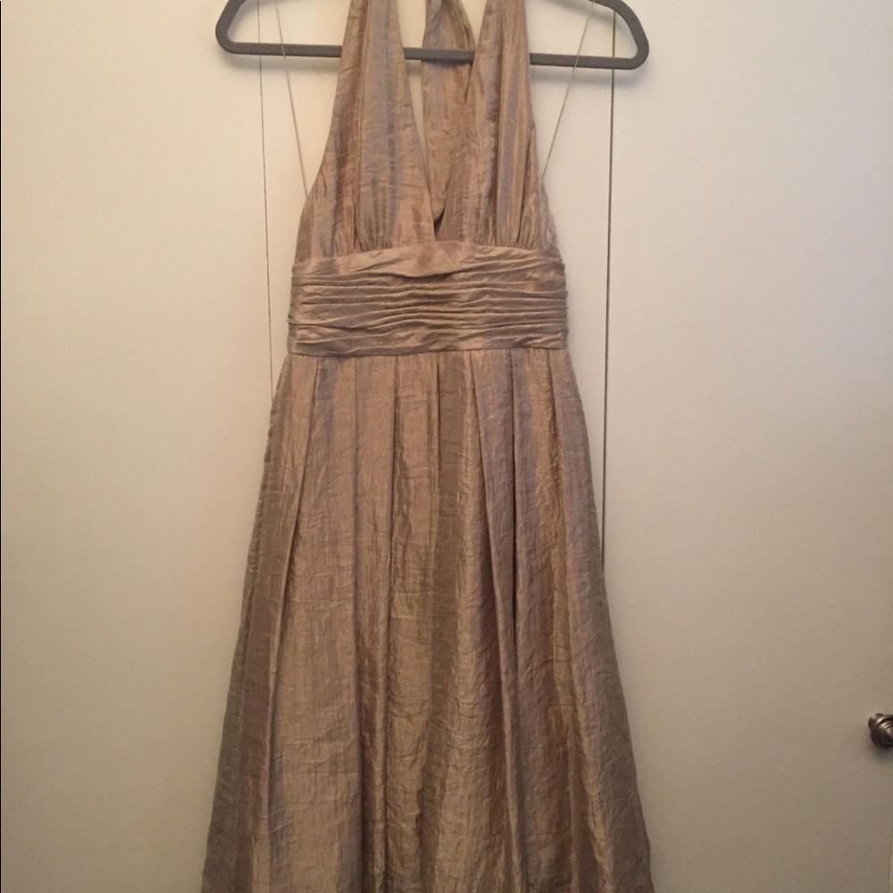 Shimmer halter champagne cocktail dress, size 4